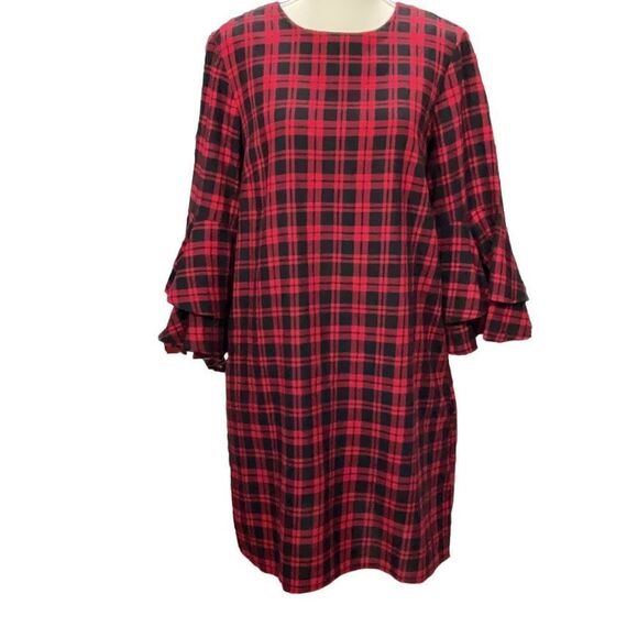 Beach lunch lounge Collection Red Black Plaid Light Flannel Dress Pockets Size M - Picture 1 of 5